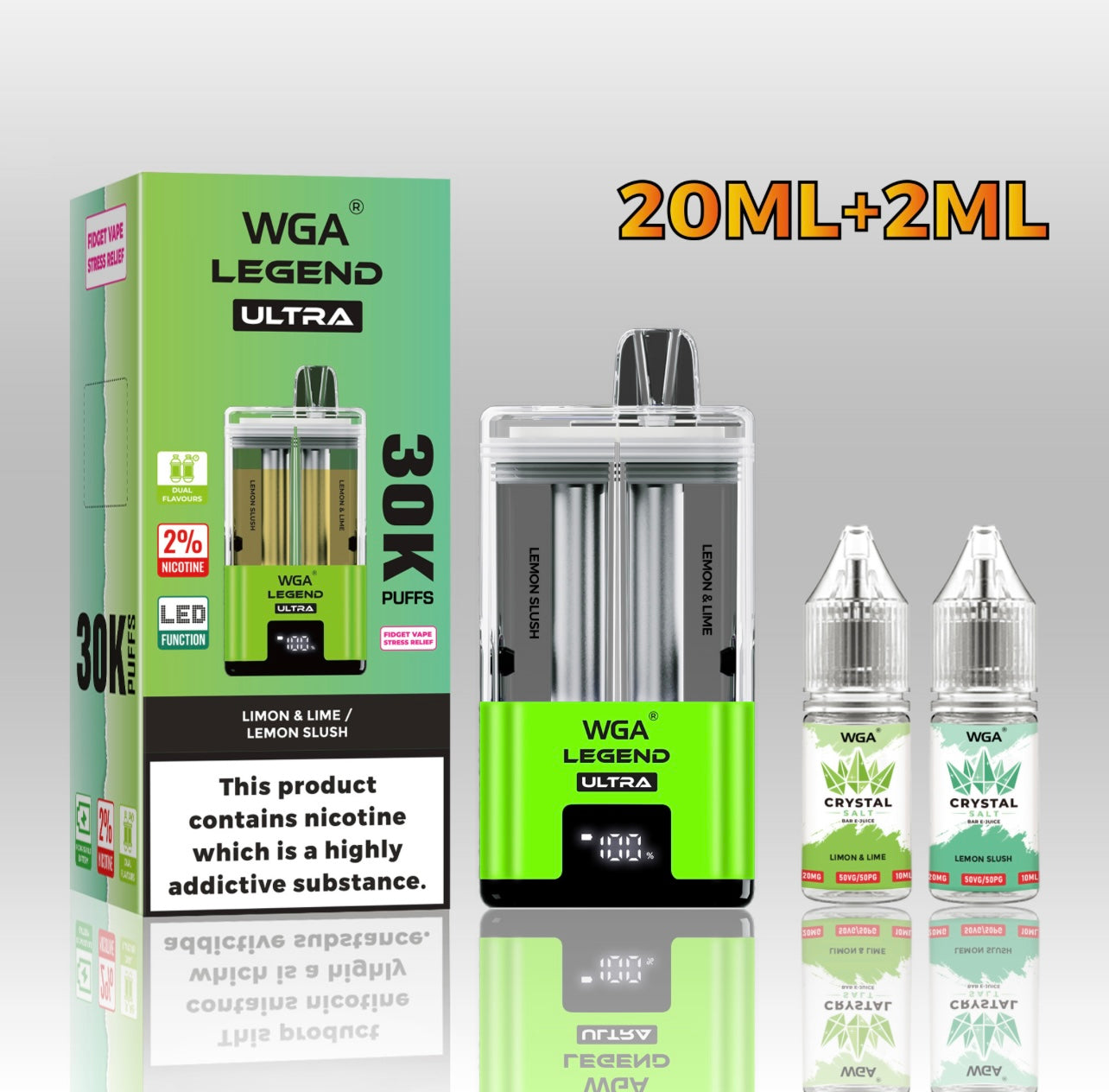 WGA Legend Ultra Double goût 30K 2% nicotine rechargeable