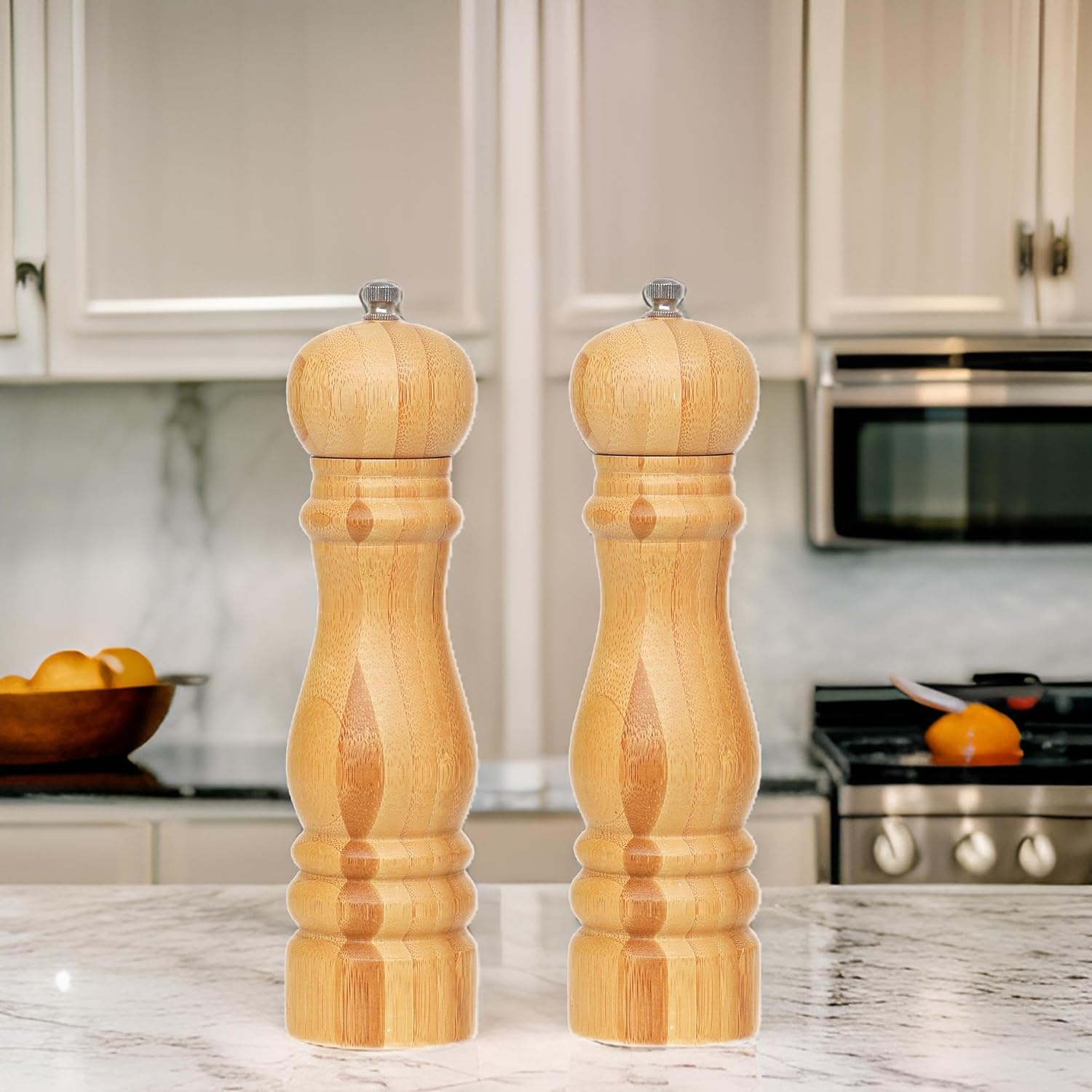 Lot de moulins à sel et à poivre en bambou - Hauteur : 22 cm - Diamètre : 5,5 cm - Bois naturel