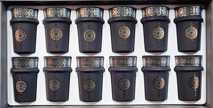 Générique Set de 12 Verres à Thé Marocains, Noir et Cuivre, Style Oriental avec Motifs Décoratifs Traditionnels